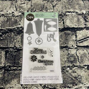 Sizzix Silver Bells 6 Stamp & 8 Dies Holidays Christmas 664781 Bells Stars Joy